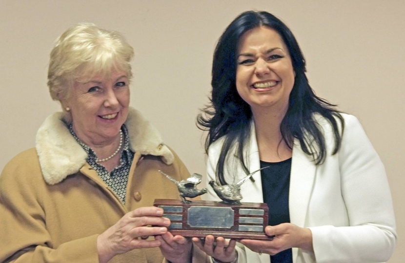 8. SCCA's AGM, 10 February 2017: Pamela Douglas, Queen Edith's Branch, with Heidi Allen MP.  They are holding the January Trophy, given annually to the branch with the highest growth of new members.