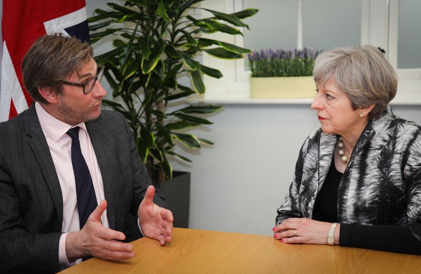 James Palmer, the Conservative candidate for the Mayor of Cambridgeshire and Peterborough Combined Authority, with Prime Minister Theresa May.