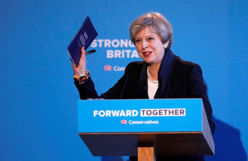 Theresa May giving her manifesto speech, 18 May 2017.