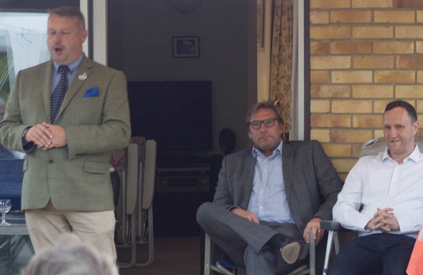 The 250 Club annual draw party, 2017 vintage – with Jason Ablewhite, Cambridgeshire Police and Crime Commissioner (speaking); James Palmer, Mayor of Cambridgeshire and Peterborough Combined Authority (centre); and Ben Shelton, South Cambridgeshire Conservative Association chairman.