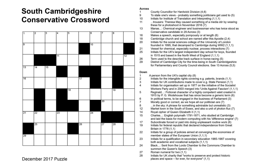 Fun time for some! The December 2017 SCCA crossword.