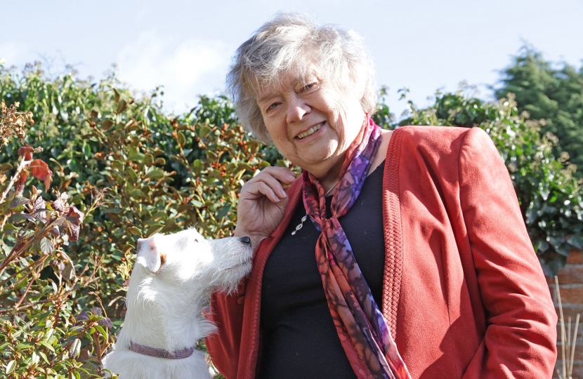 Cllr Sue Ellington with Skye, her friendly terrier.  Sue is the Conservative candidate for the Swavesey ward in the South Cambridgeshire District Council elections on 3rd May 2018.