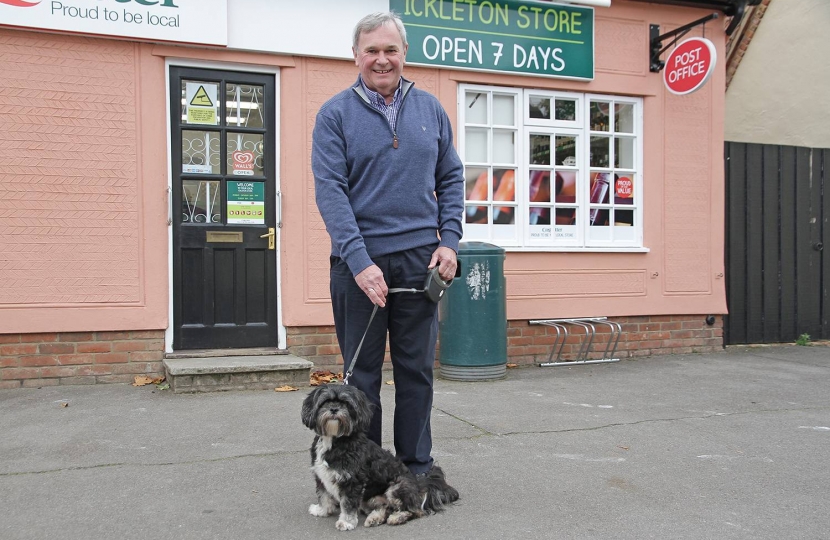 Stephen Edwards with his pal Trixie  “We have excellent local shops, like this one in Ickleton, and many other local amenities – to keep them, let’s make sure we use them,” he says.