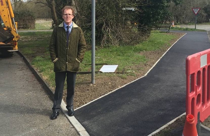 Cllr Peter Topping at a new footpath in Whittlesford