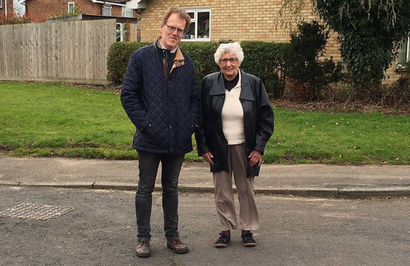 Cllr Peter Topping with Whittlesford resident Joan Pickup.