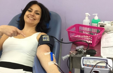 Heidi Allen MP – giving blood at the Blood Donation Centre in Long Road, Cambridge: "My first ever blood donation".