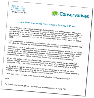 Andrew Lansley's New Year message, 2012